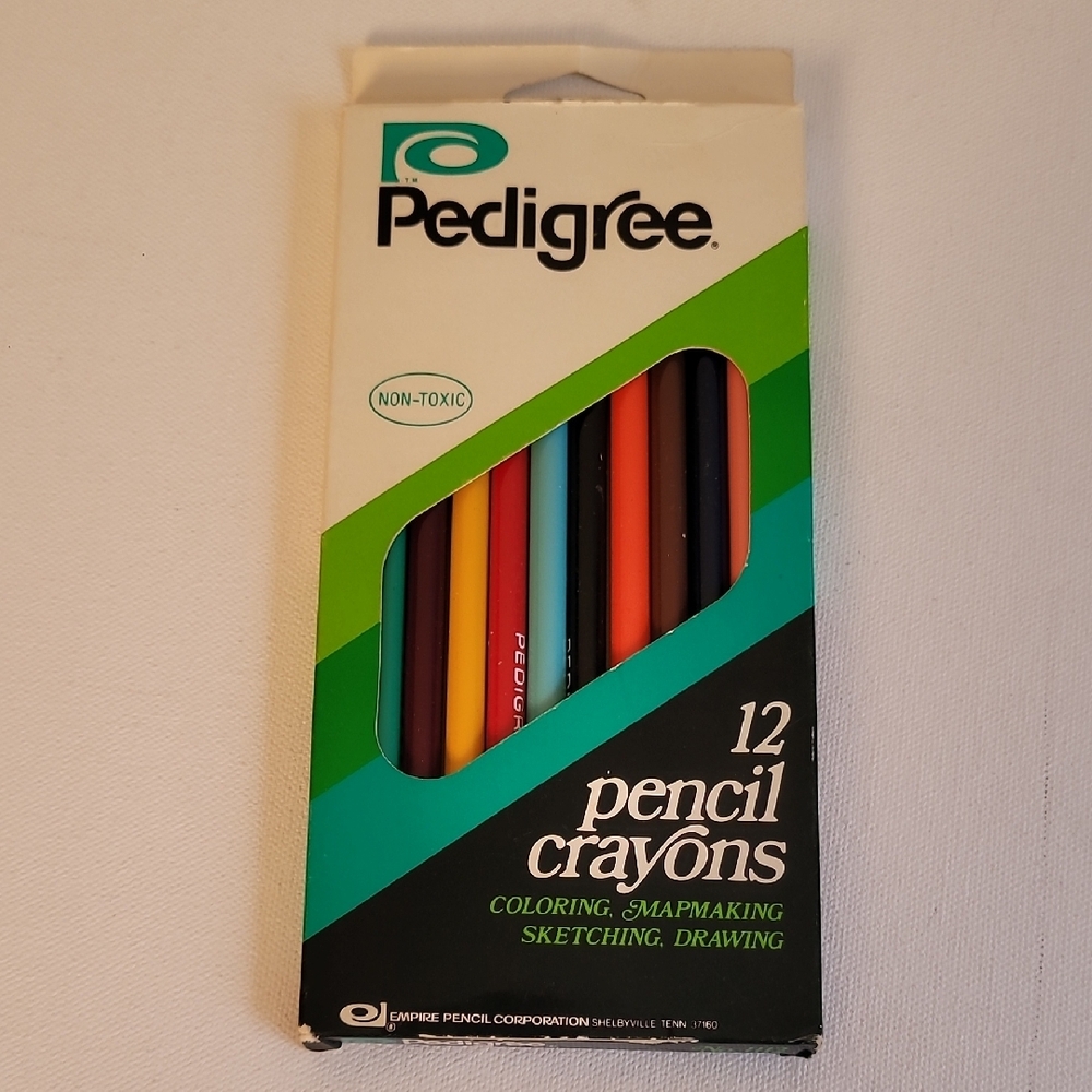 VTG 1974 Pedigree 12 Pencil Crayons Set Used